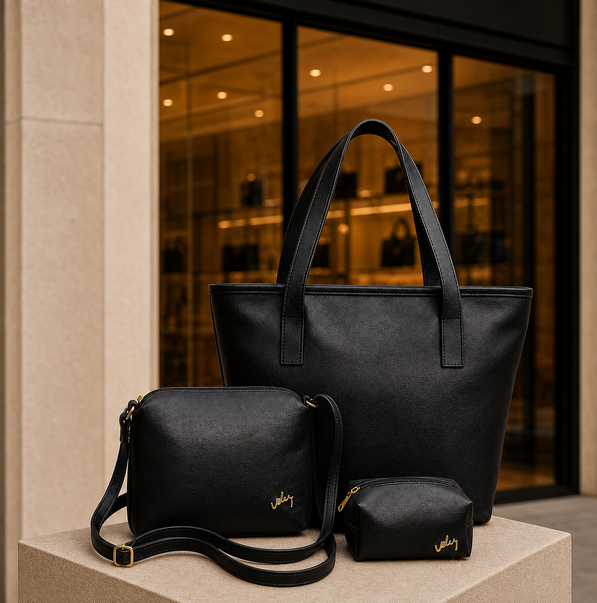 Trío de Bolsos Vélez™ de Cuero Premium – Combo Exclusivo con Estilo y Elegancia