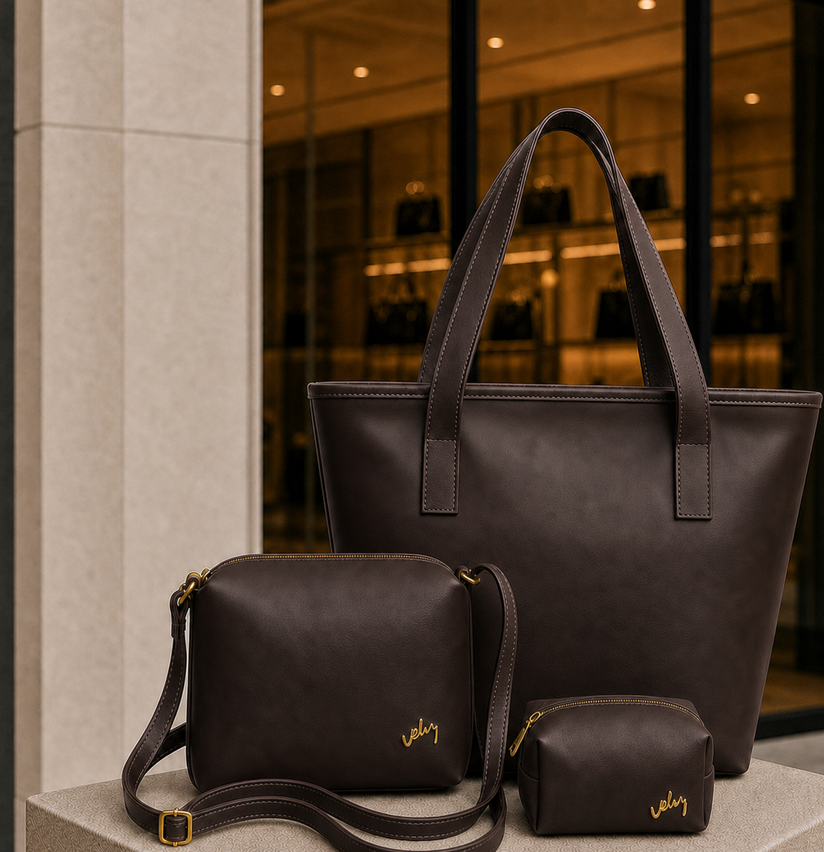 Trío de Bolsos Vélez™ de Cuero Premium – Combo Exclusivo con Estilo y Elegancia